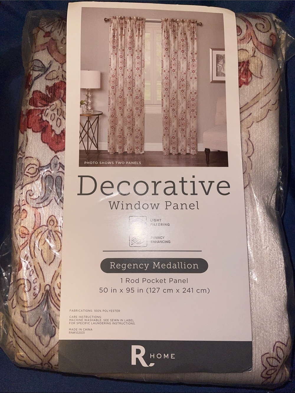 Set of Two Regency Medallion Decorative Window Panels - Cream Multi-Color